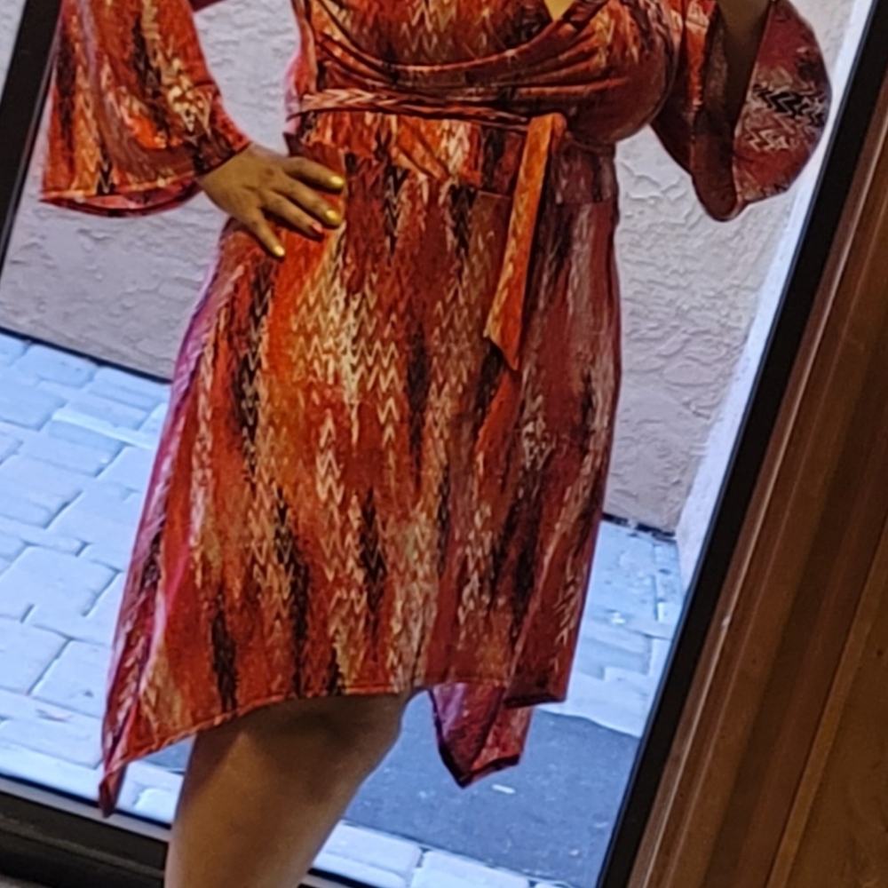 Red V neck, Hankerchief hemline Dress